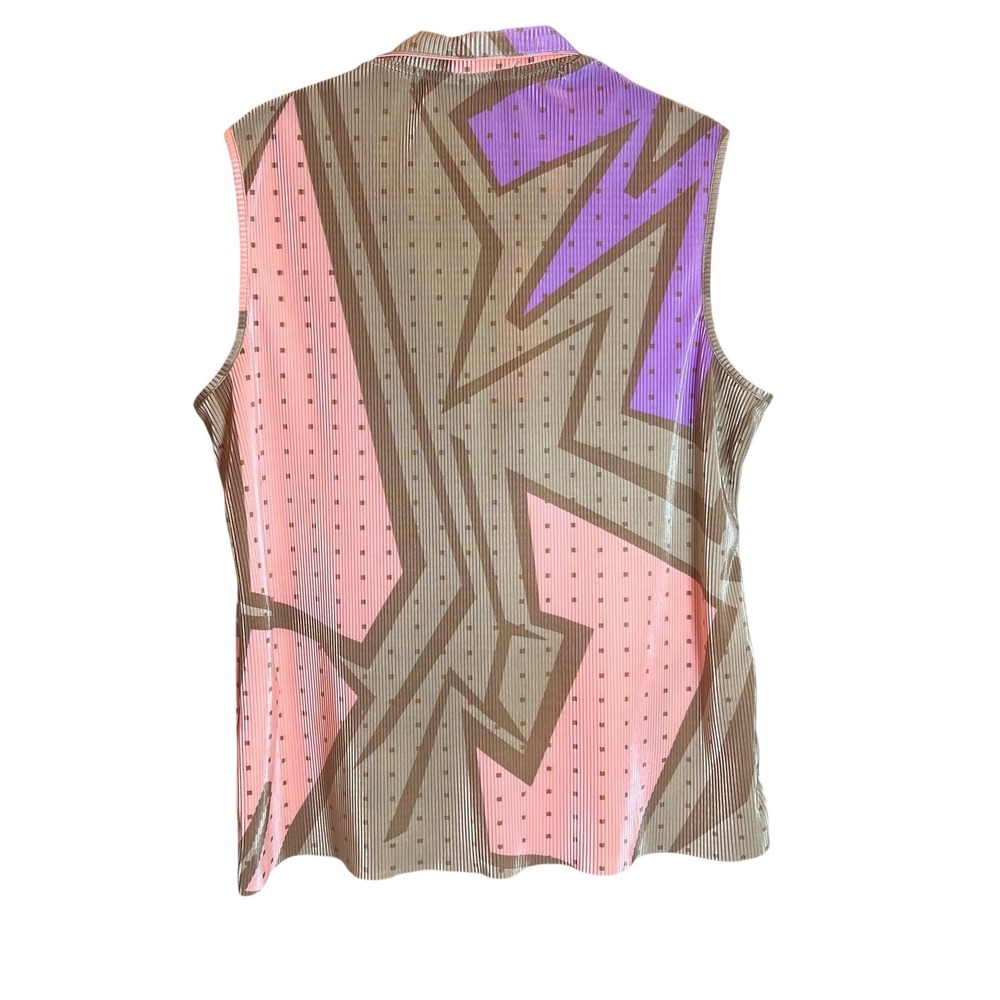 Jamie Sadock Womens Large Sleeveless Golf Top Geometric Pleated Quarter Zip Pink - Picture 2 of 4